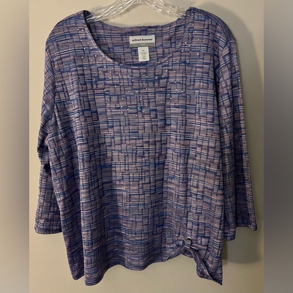 Alfred Dunner Women’s Plus Size Lavender Top, Side Grommet, 3/4 Sleeve; Size PXL
